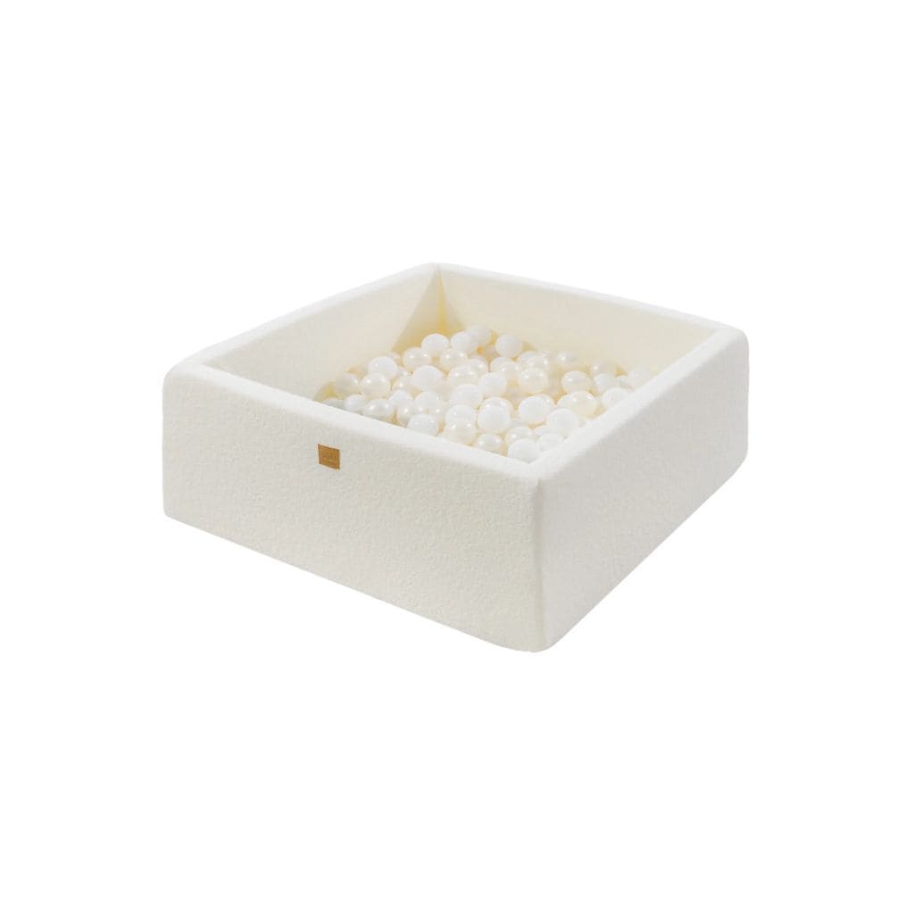 Piscine à Balles Carré en Tissu Bouclé Blanc – MeowBaby® 400 Balles 110x110cm