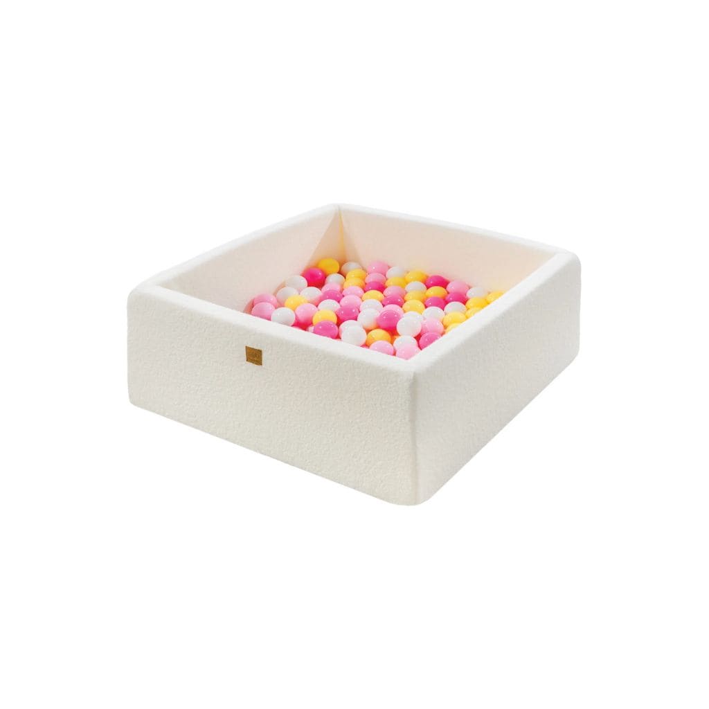 Piscine à  Balles Carré en Tissu Bouclé Blanc – MeowBaby® 90x90cm Pink