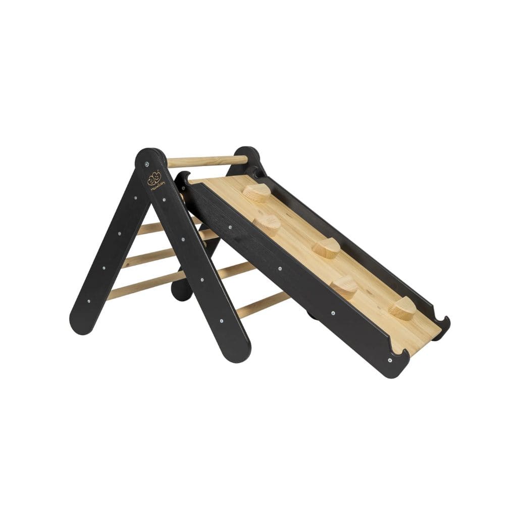 Échelle avec Toboggan & Mur d’Escalade – Noir Montessori