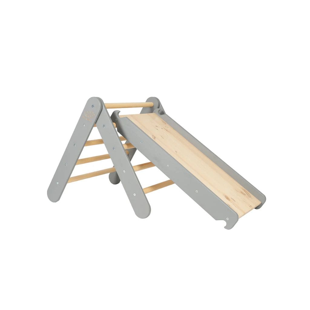 Échelle avec Toboggan & Mur d’Escalade – Gris Montessori