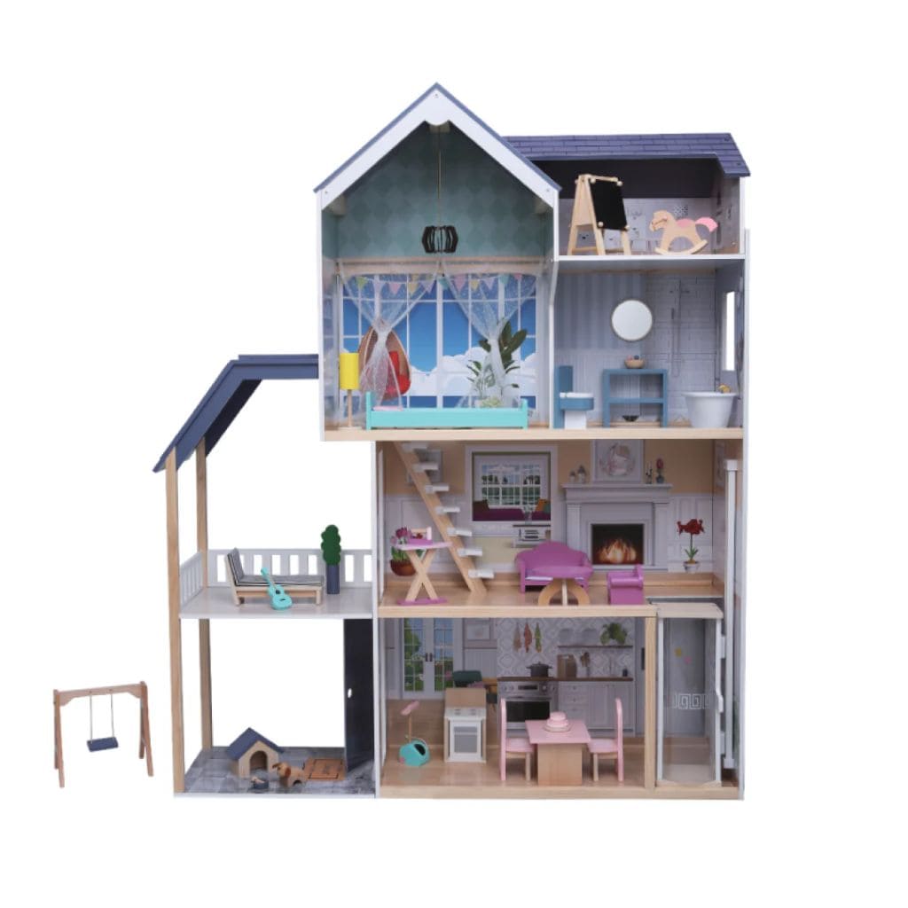 Maison de Poupée Éclairée Cristal en Bois Naturel