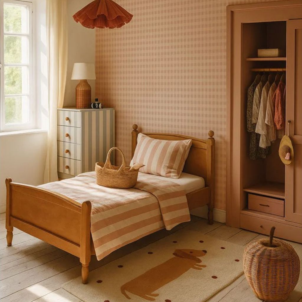 Papier Peint à Carreaux Rose et Crème – Motif Classique et Doux