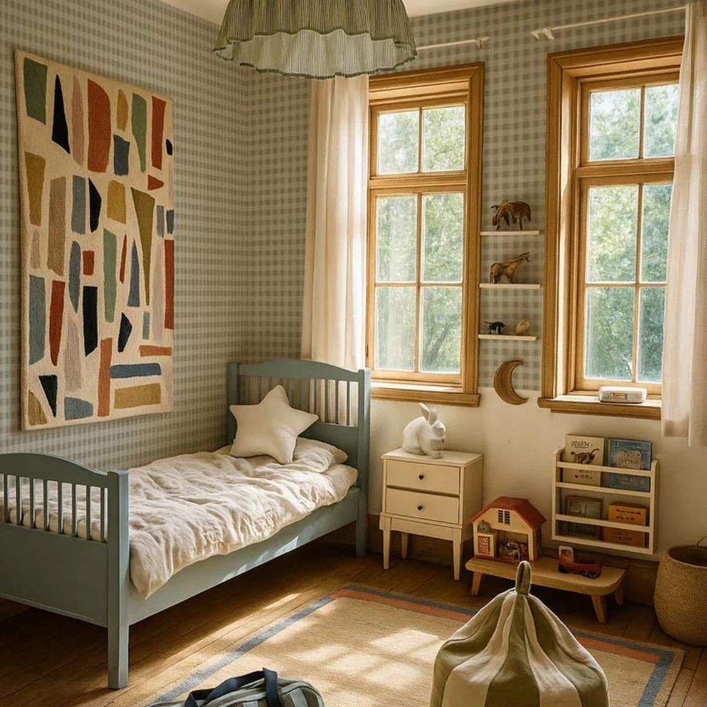 Papier Peint à Carreaux Bleu et Vert Foncé – Style Intissé Tendance