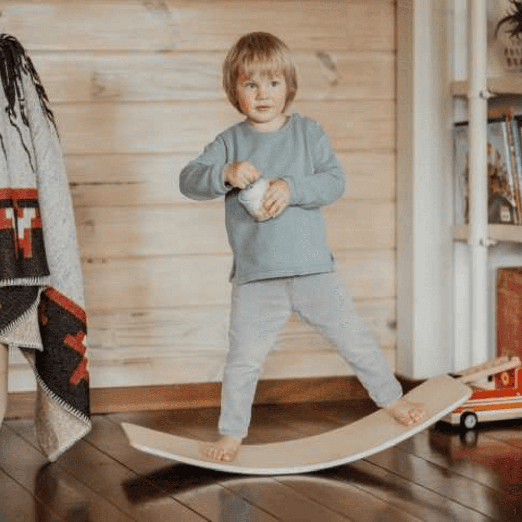 Planche d'Équilibre en Bois avec Feutre Gris – Jouet de Motricité Enfant