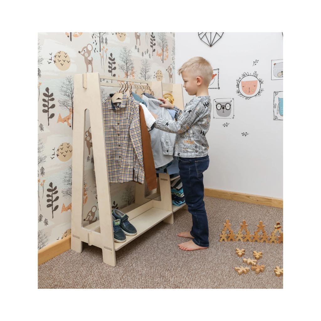 Portant Enfant Bois & Rangement Intégré