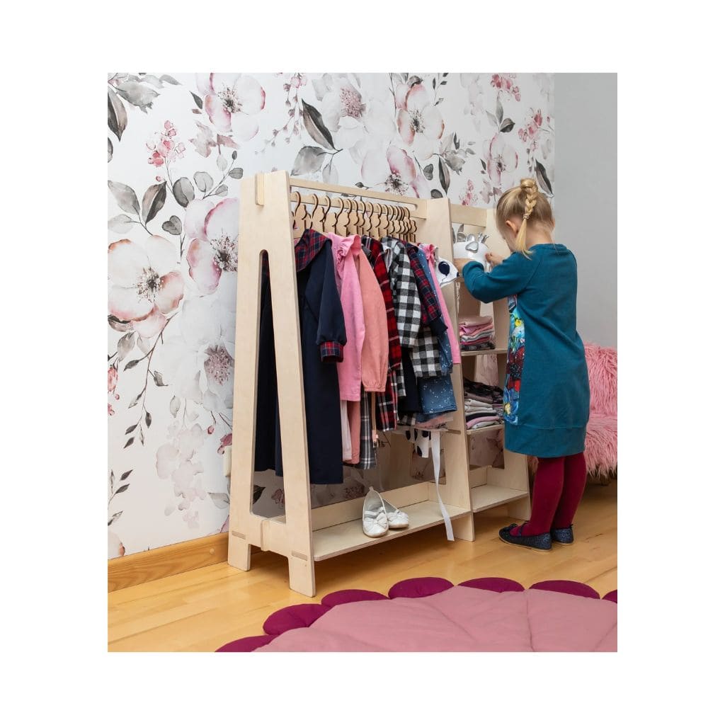 Portant Enfant Bois & Rangement Intégré