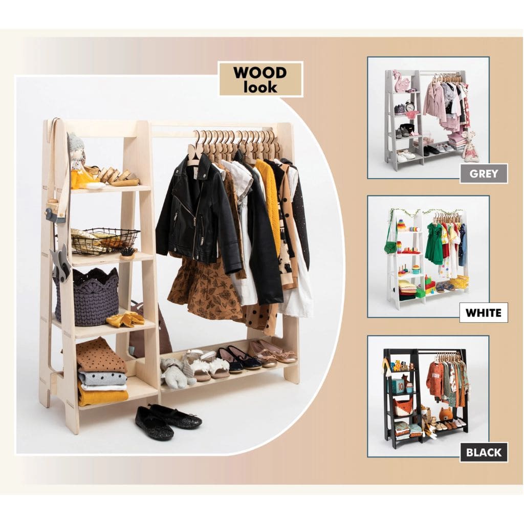 Portant Enfant Bois & Rangement Intégré