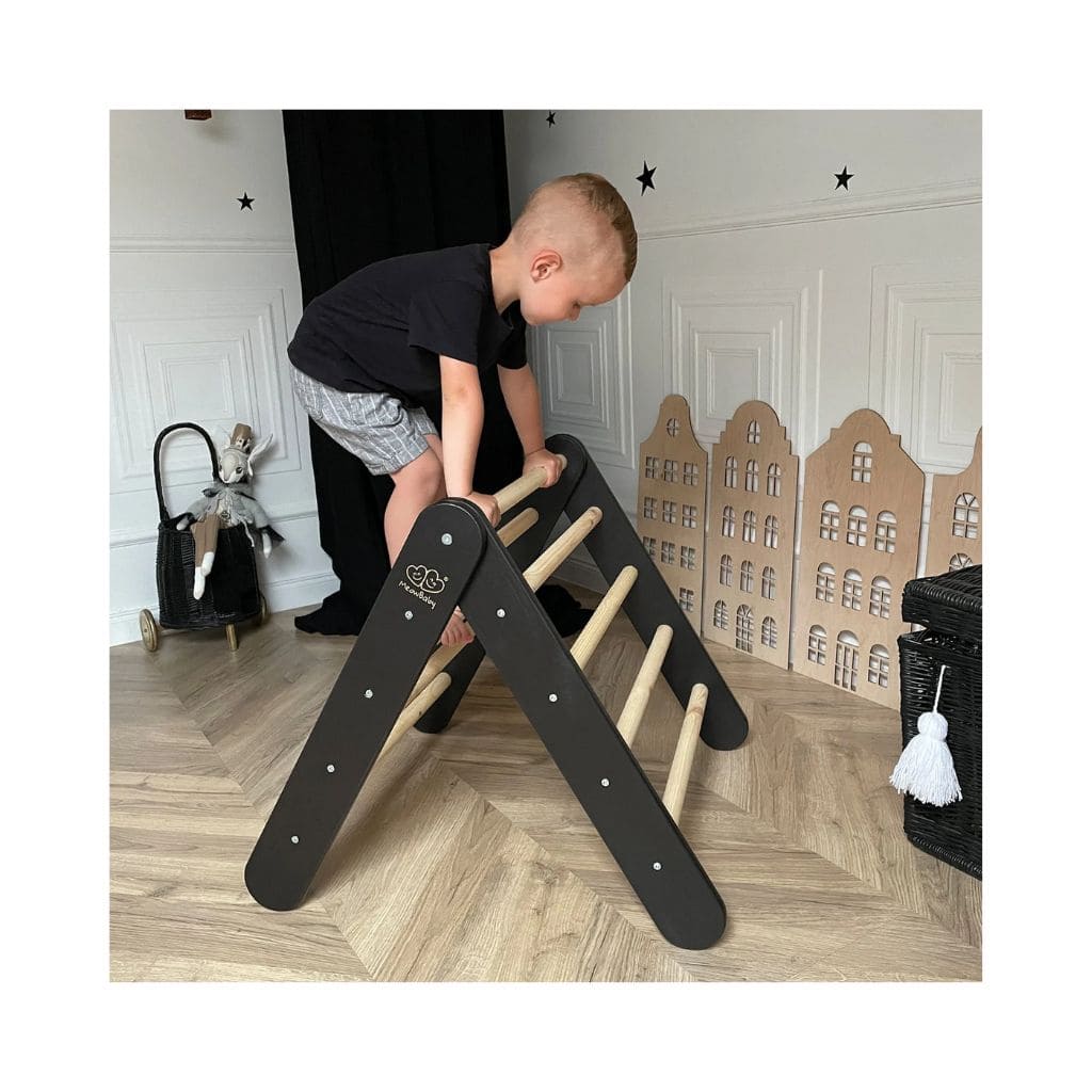 Échelle avec Toboggan & Mur d’Escalade – Noir Montessori
