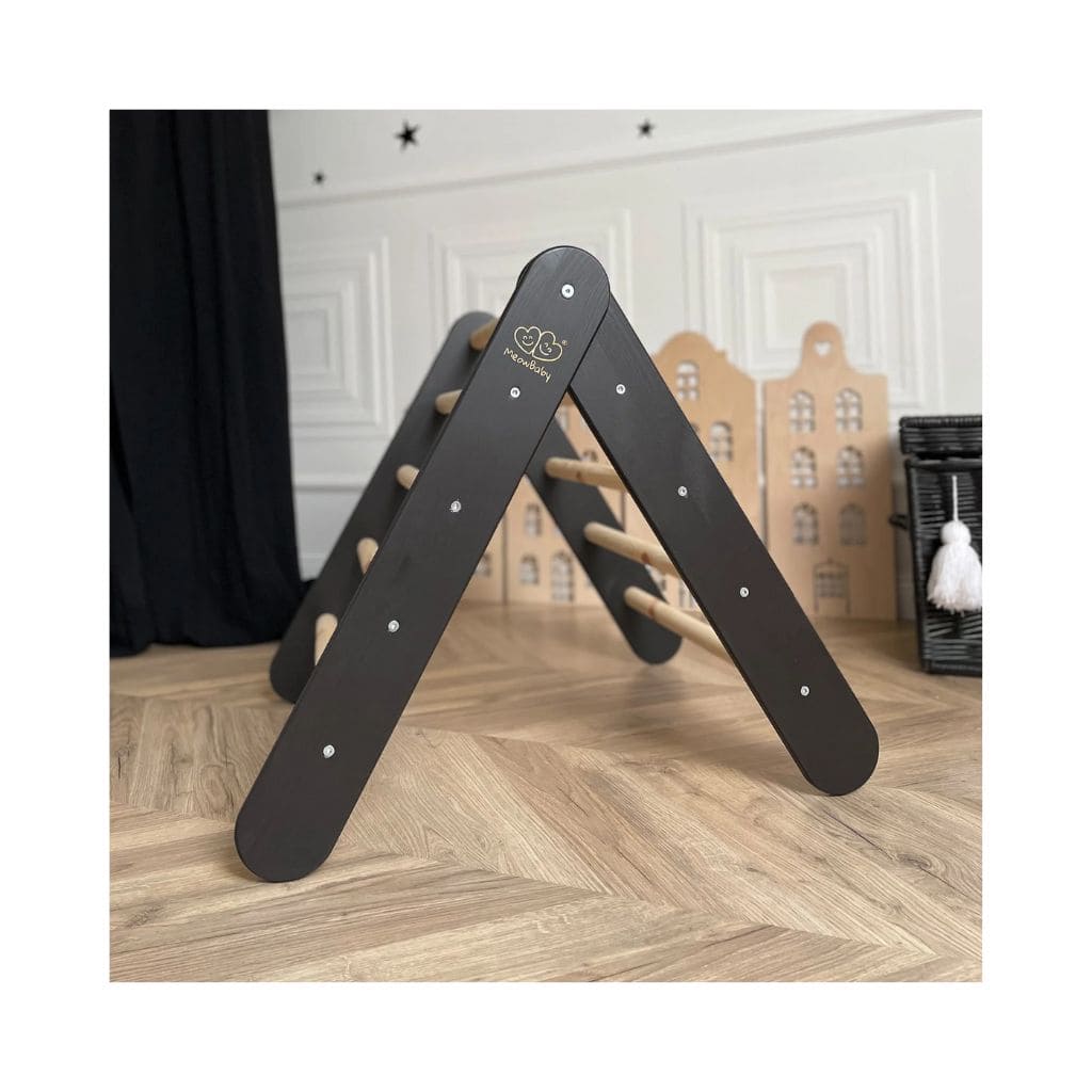 Échelle avec Toboggan & Mur d’Escalade – Noir Montessori