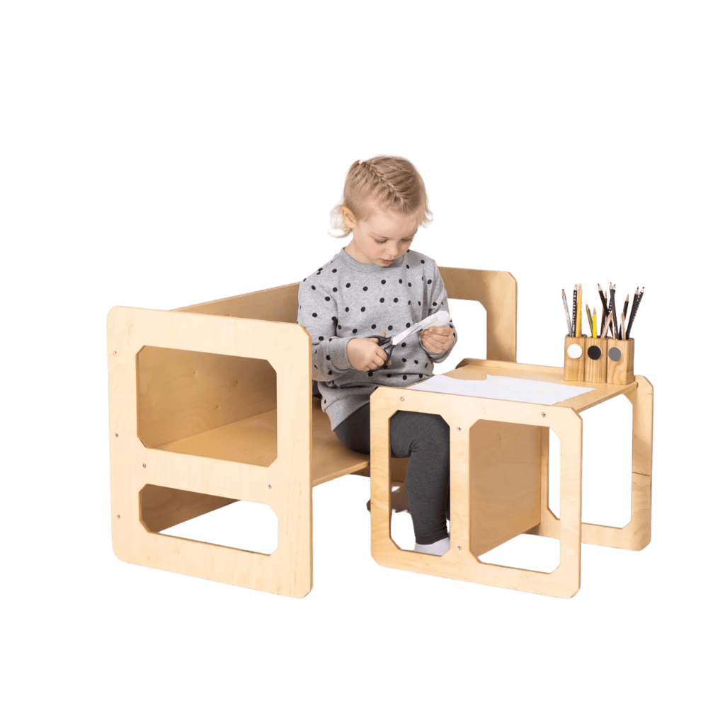 Set tavolo e sedie Montessori per lo svezzamento - 1 sedia laccata | Decoração Tinitto – Prodotto in Europa