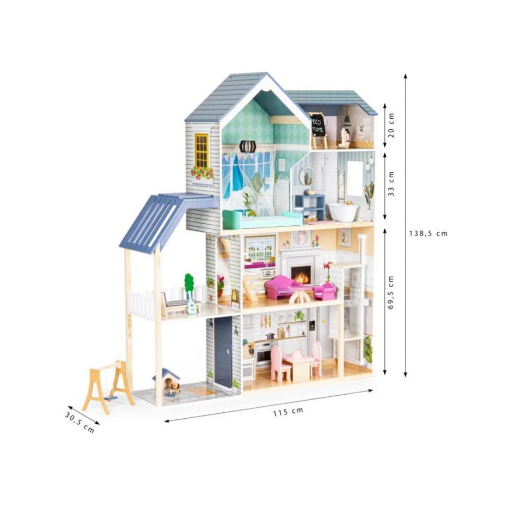 Maison de Poupée Éclairée Cristal en Bois Naturel en | Decoração Tinitto – Fabrication européenne