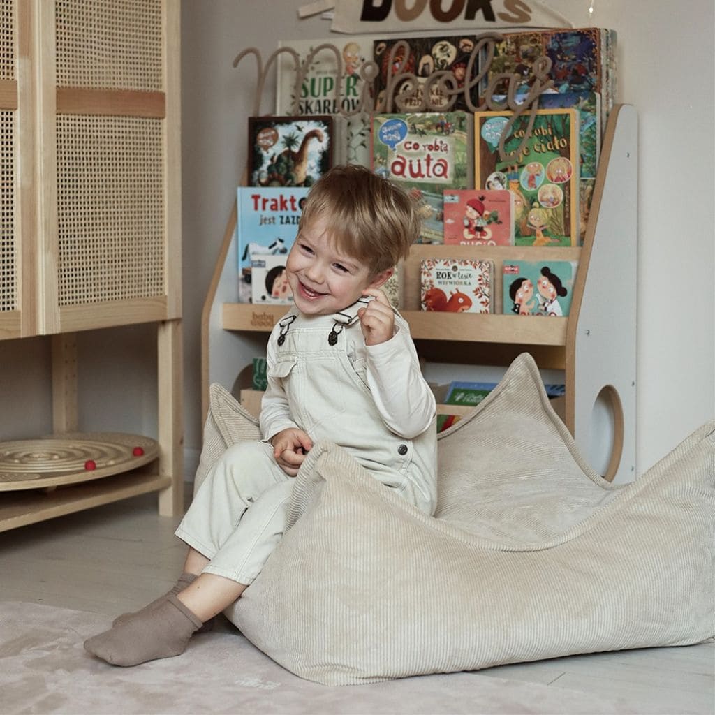 Pouf Enfant Carré en Velours Côtelé MeowBaby® - Sand