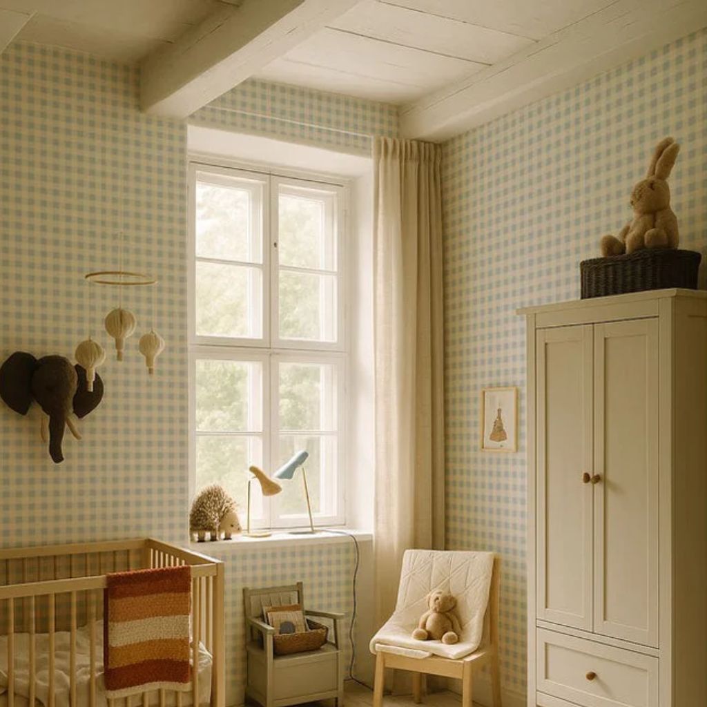 Papel de parede não tecido com padrão de azulejos verdes e azuis – Estilo vintage em | mobiliário Tinitto – Fabricação europeia