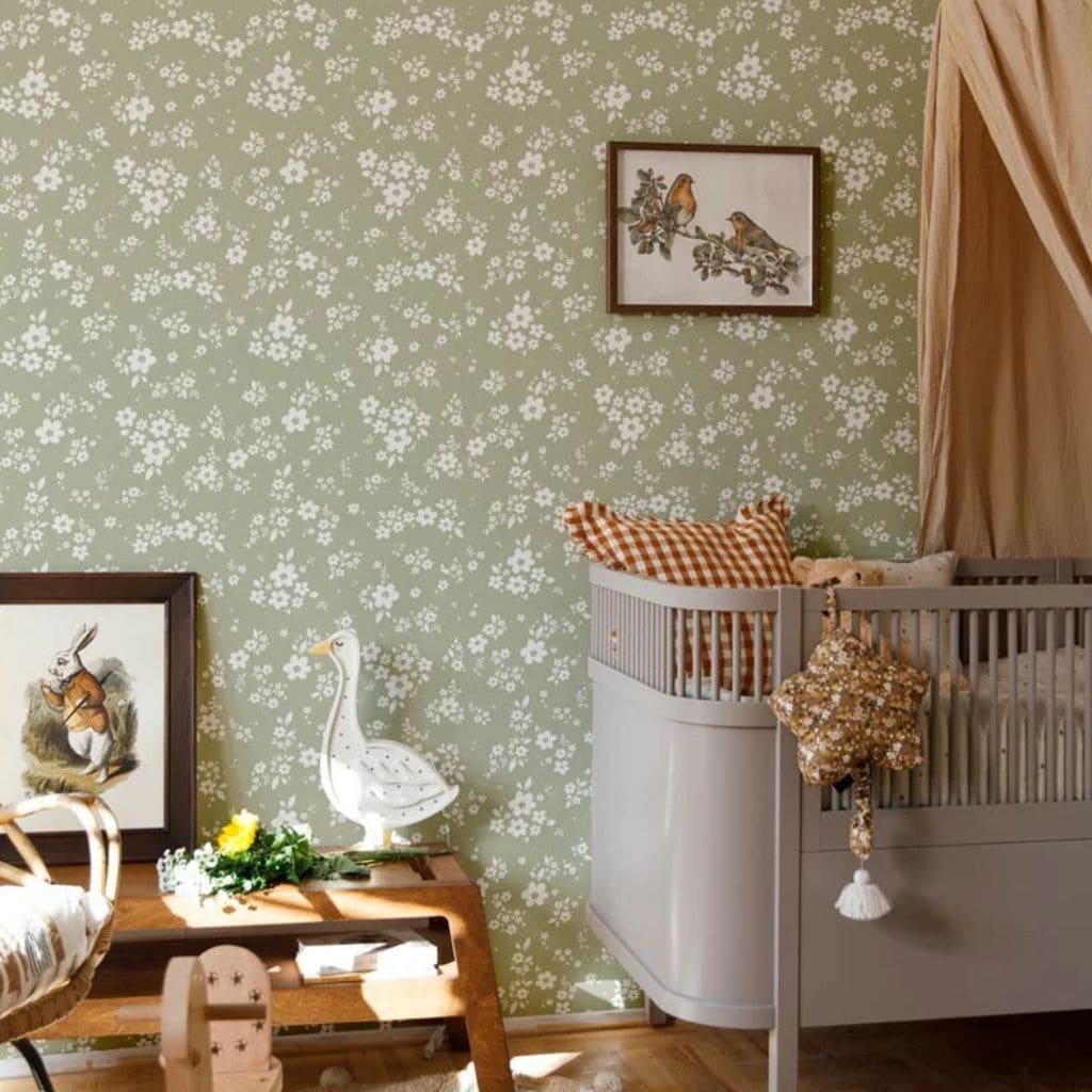 Papel de parede verde Prairie Dentelle em | mobiliário Tinitto – Fabricação europeia