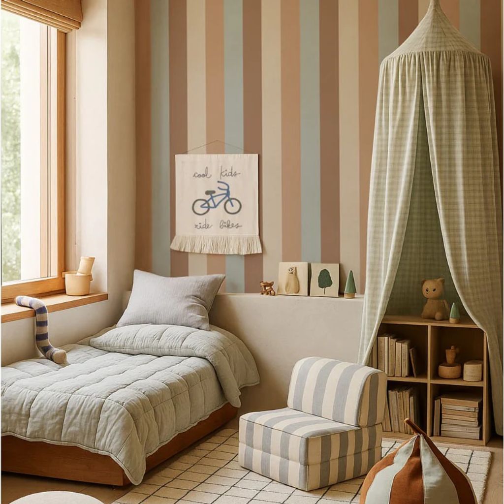 Papier Peint Rayé Effet Lin Naturel – Style Scandinave & Bohème Chic