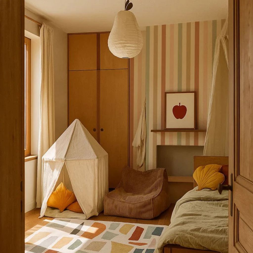 Papier Peint à Rayures Couleurs Chaudes – Décoration Murale Tendance