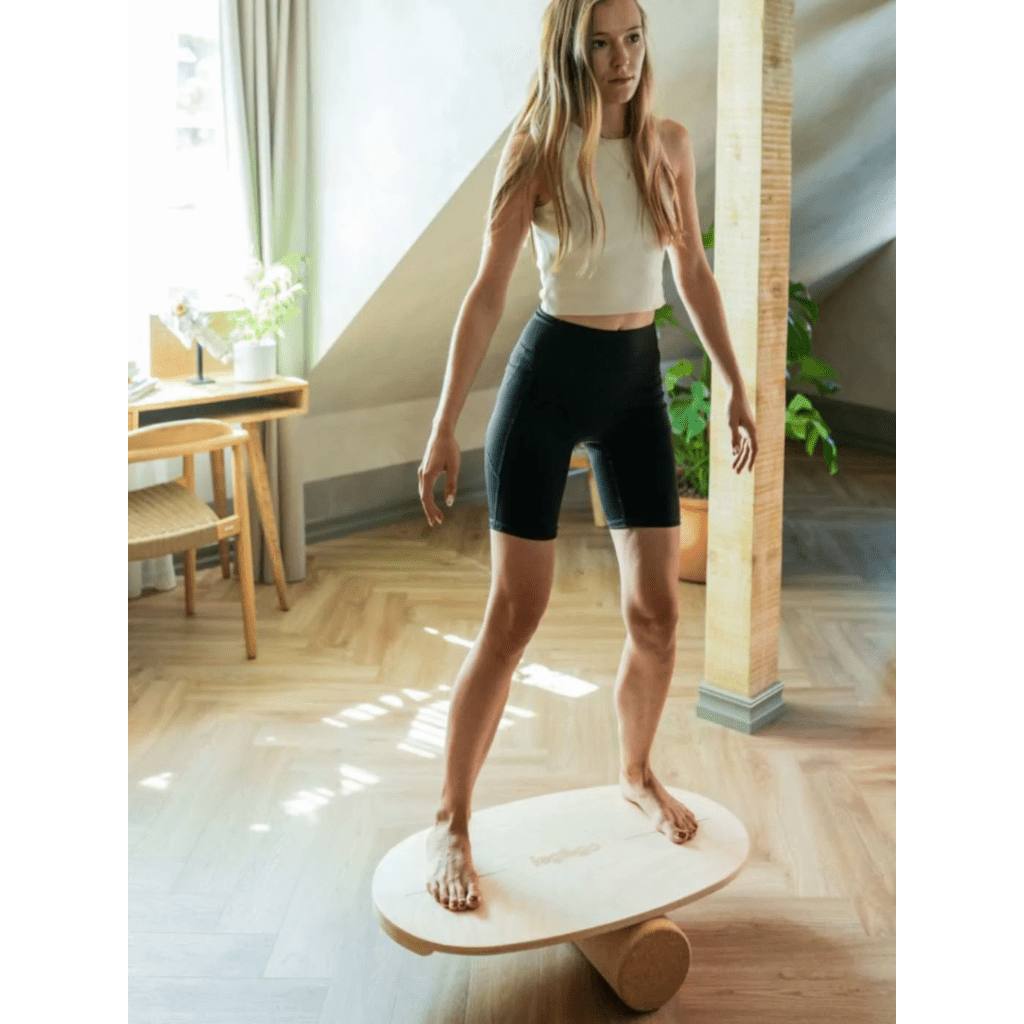 Placa de equilíbrio redonda com rolo de exercício - Logótipo centrado | Motricidade Tinitto – Fabricação europeia