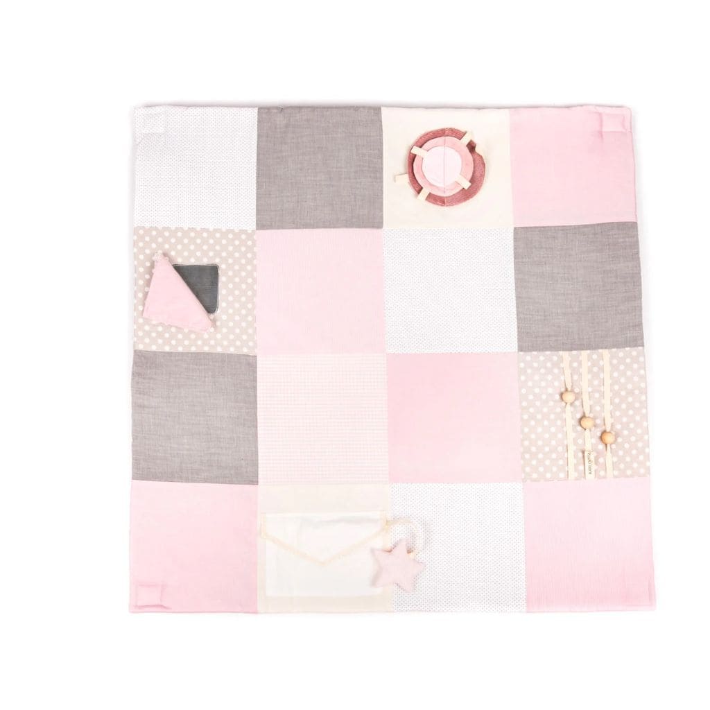 Tapis d’activités bébé en coton bio – Confort & Jeu, 100x100 cm en Pink | toys Tinitto – Fabrication européenne