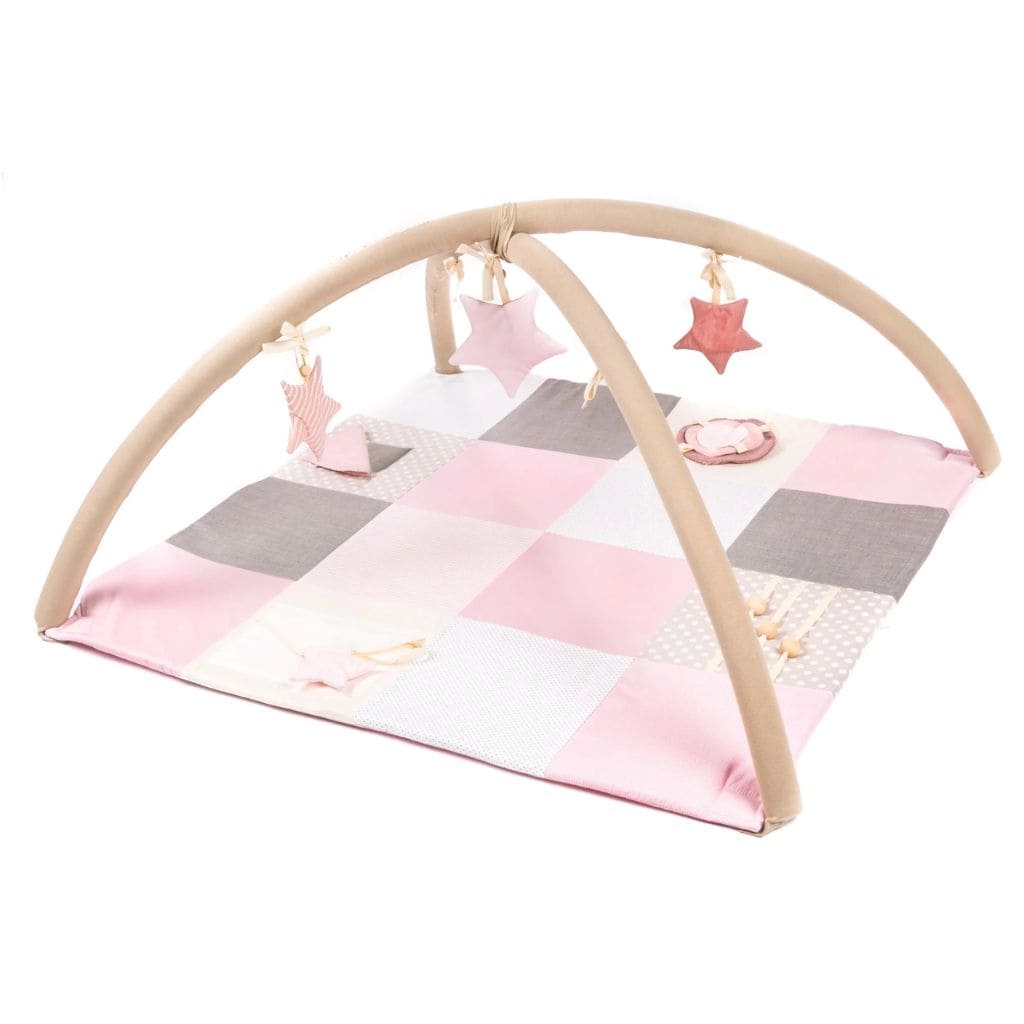 Tapis d’activités bébé en coton bio – Confort & Jeu, 100x100 cm en Pink | toys Tinitto – Fabrication européenne