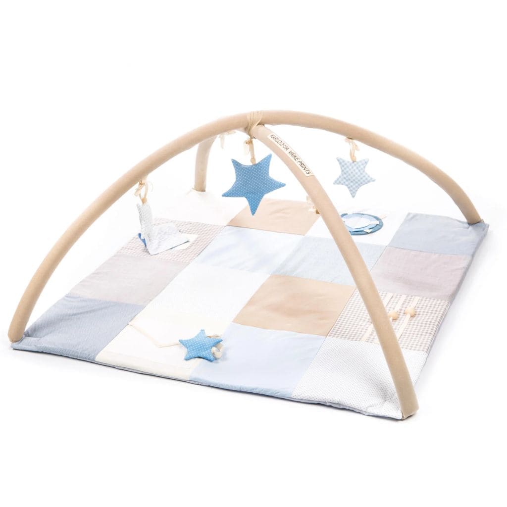 Tapis d’activités bébé en coton bio – Confort & Jeu, 100x100 cm en SkyBlue | toys Tinitto – Fabrication européenne