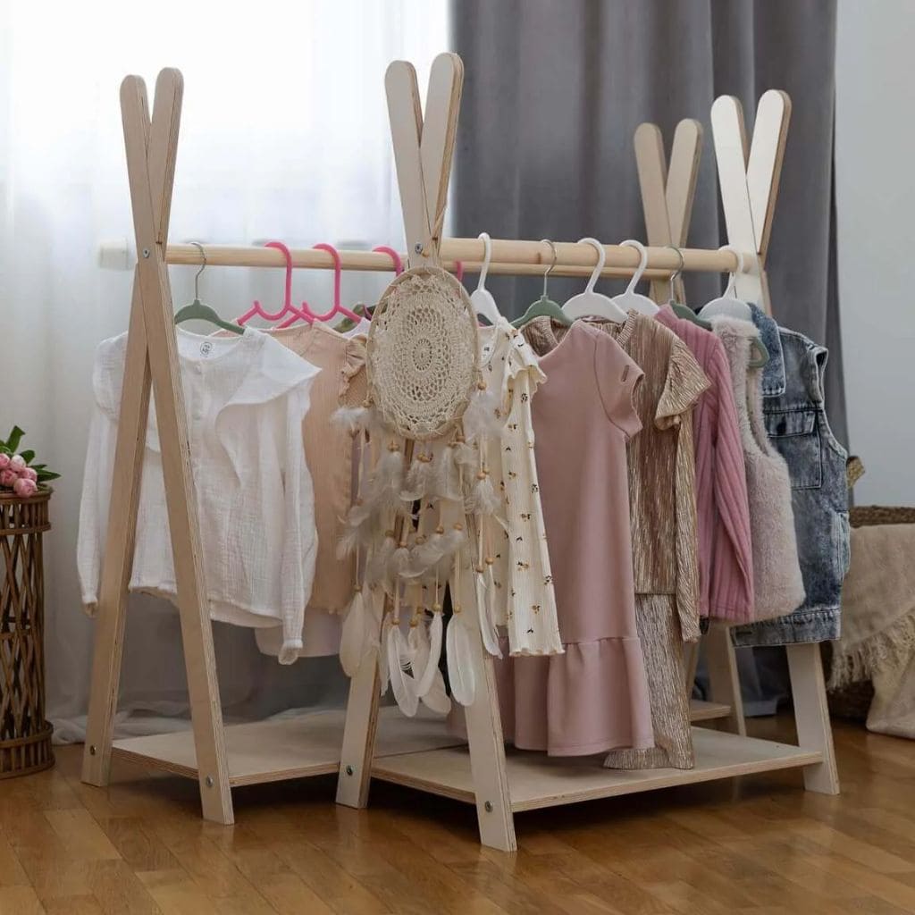 Porte-Vêtements Tipi Enfant en Bois Naturel XL