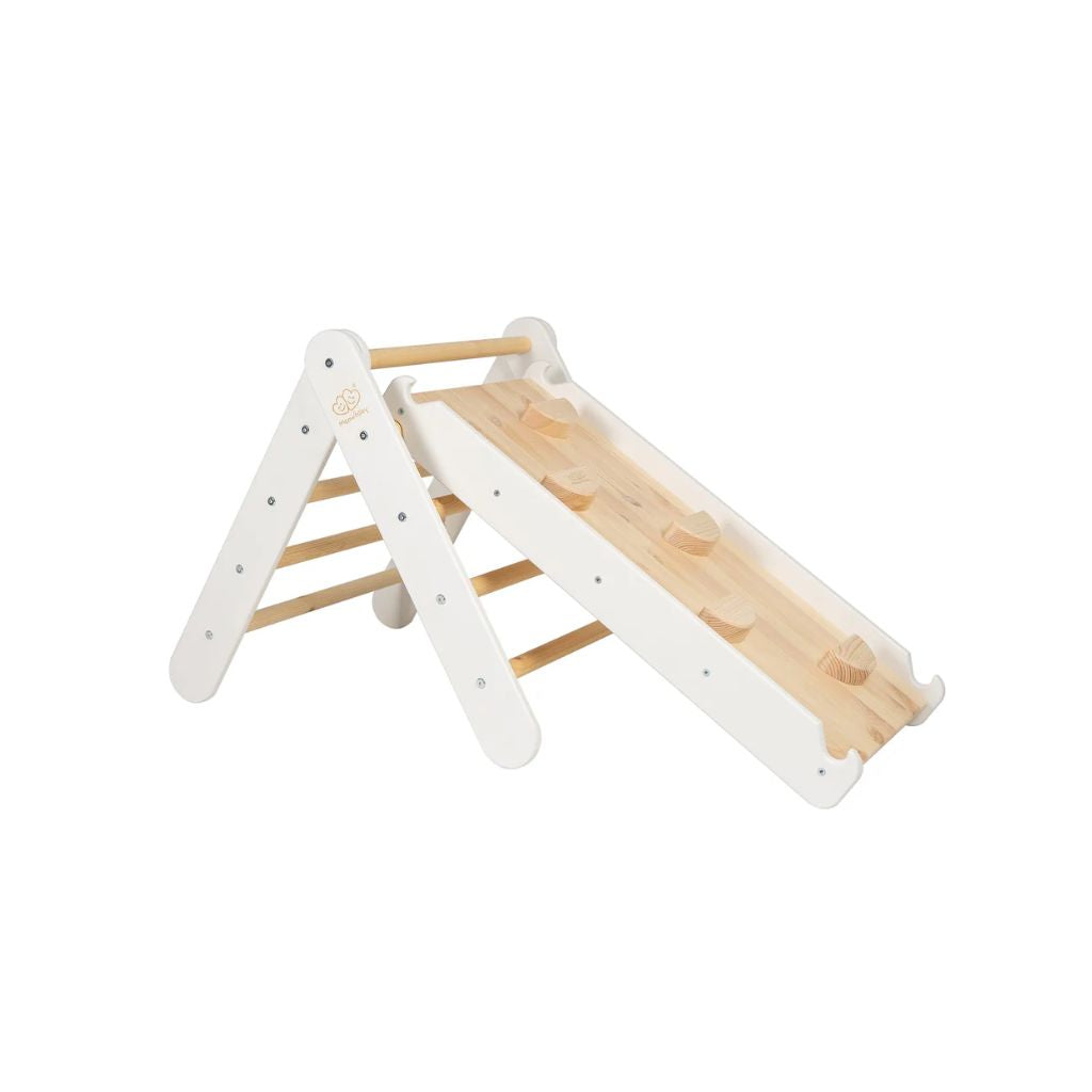 Échelle avec Toboggan & Mur d’Escalade – Blanc Montessori