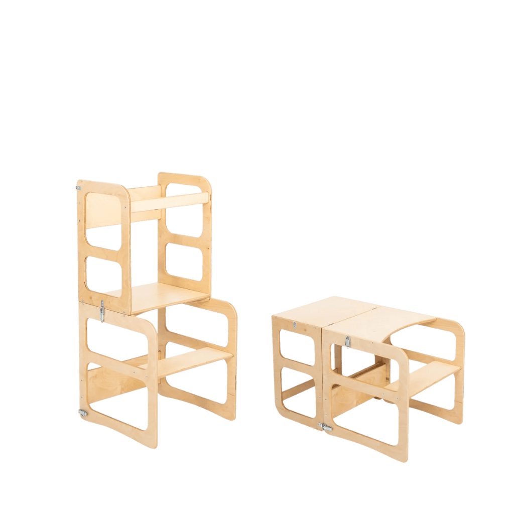 Torre de cozinha 2 em 1 / Mesa e cadeira em Lacquered | Motricidade Tinitto – Fabricação europeia