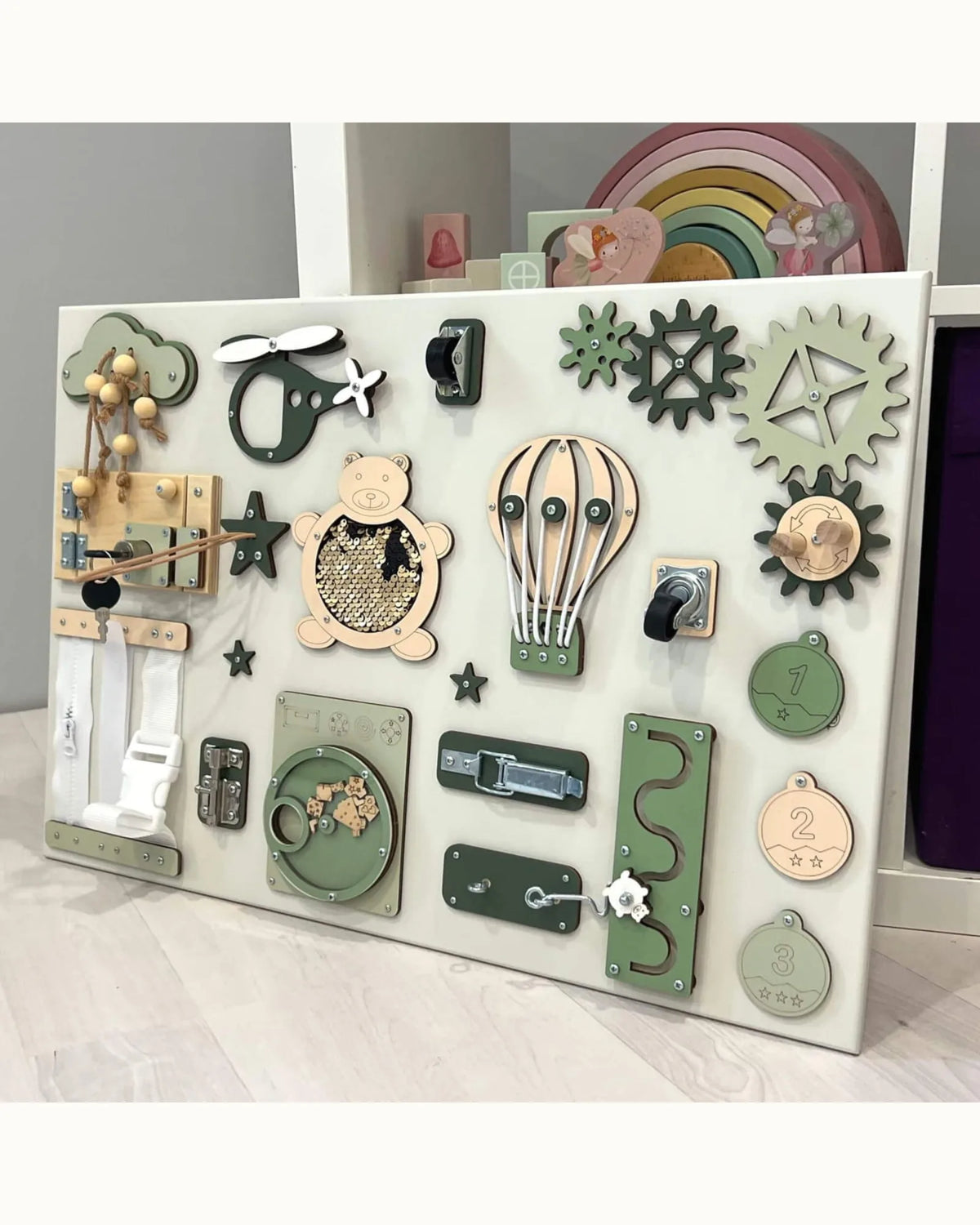 Busy Board Montessori BusyBunnyToys – Planche Activité Bois 40×60 cm – Jouets Montessori pour enfant | Tinitto