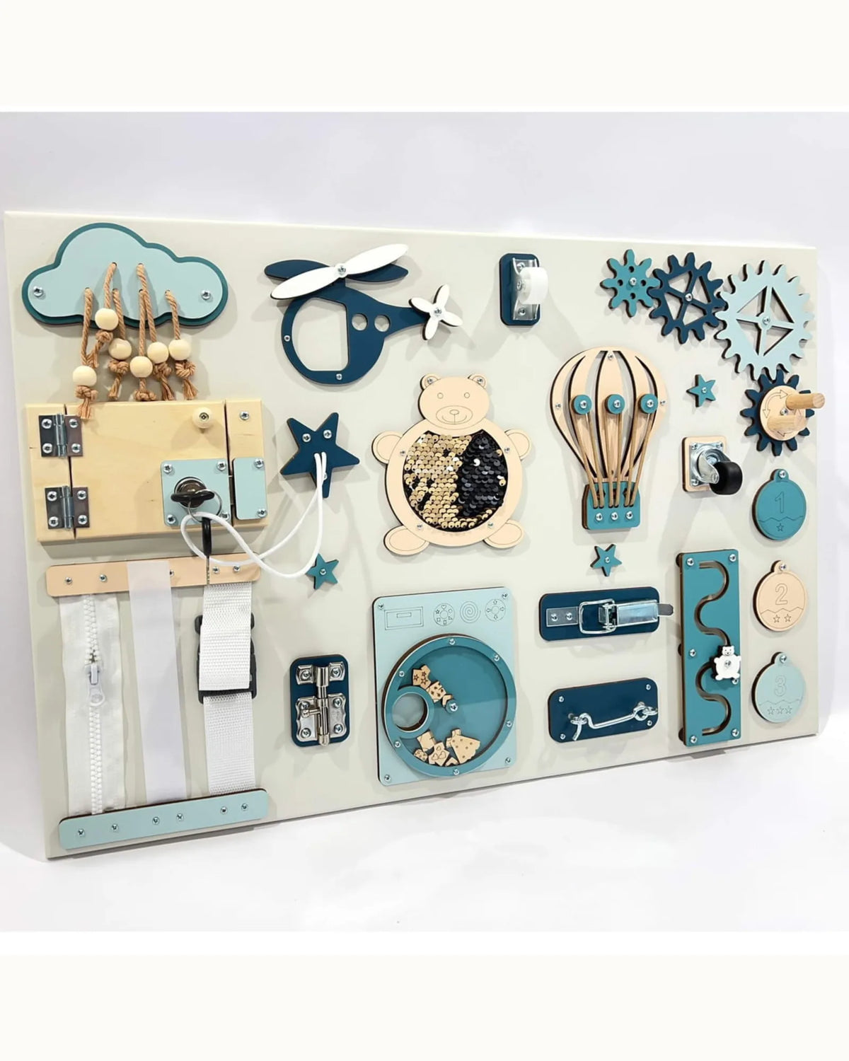 Busy Board Montessori BusyBunnyToys – Planche Activité Bois 40×60 cm – Jouets Montessori pour enfant | Tinitto