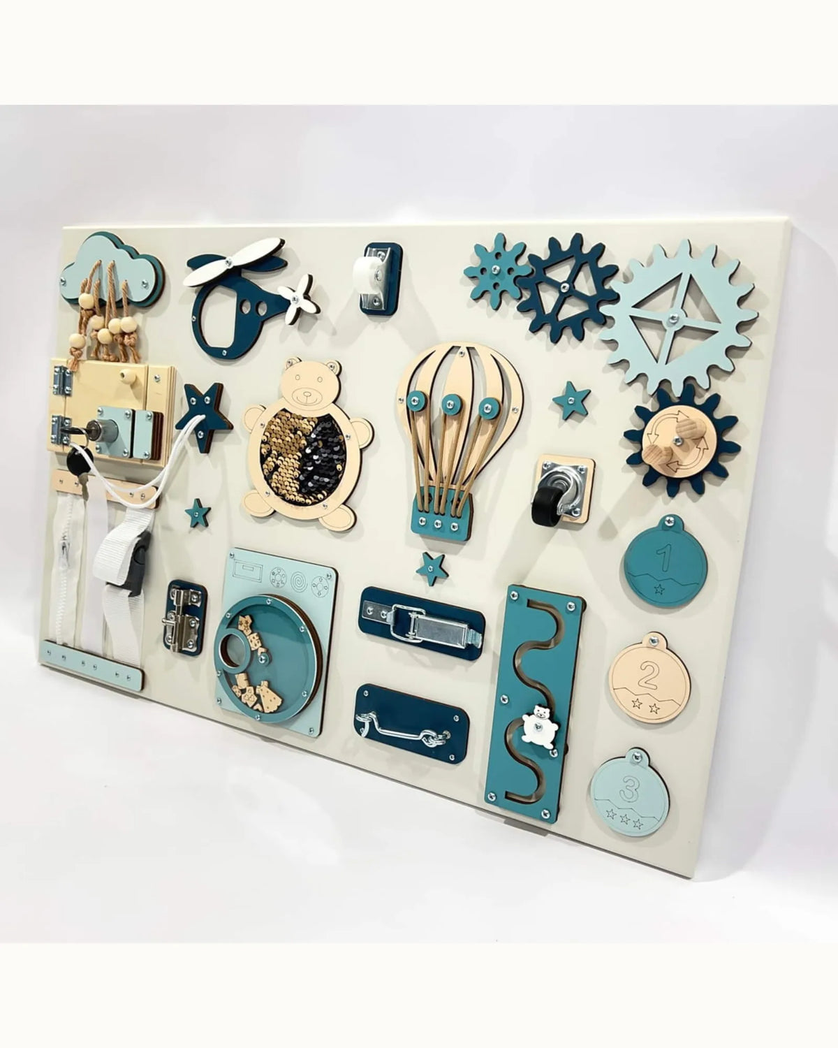 Busy Board Montessori BusyBunnyToys – Planche Activité Bois 40×60 cm – Jouets Montessori pour enfant | Tinitto