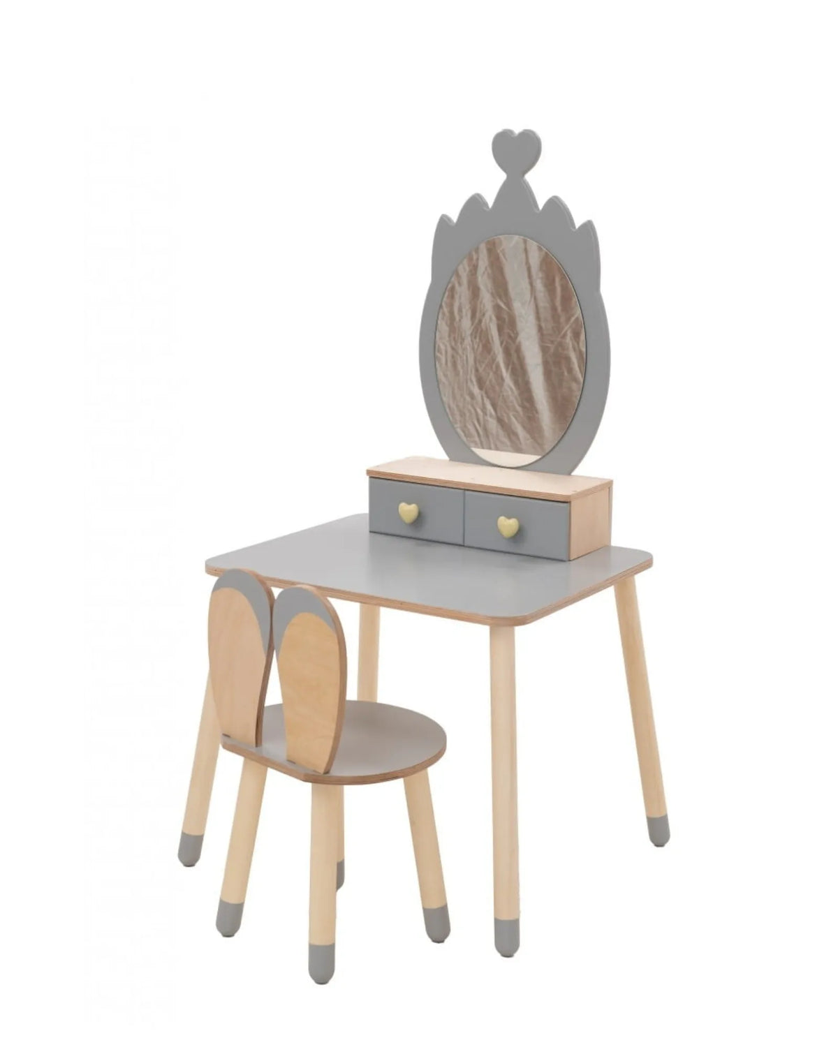 Coiffeuse Enfant "Princesse" – Miroir Couronne & Rangement (Bois Naturel) – Montessori pour enfant – photo 4
