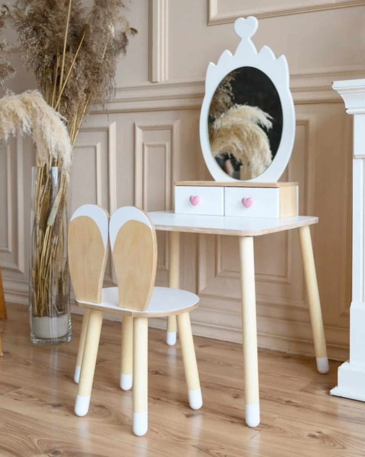 Coiffeuse Enfant "Princesse" – Miroir Couronne &amp; Rangement (Bois Naturel) – Montessori pour enfant – photo 1