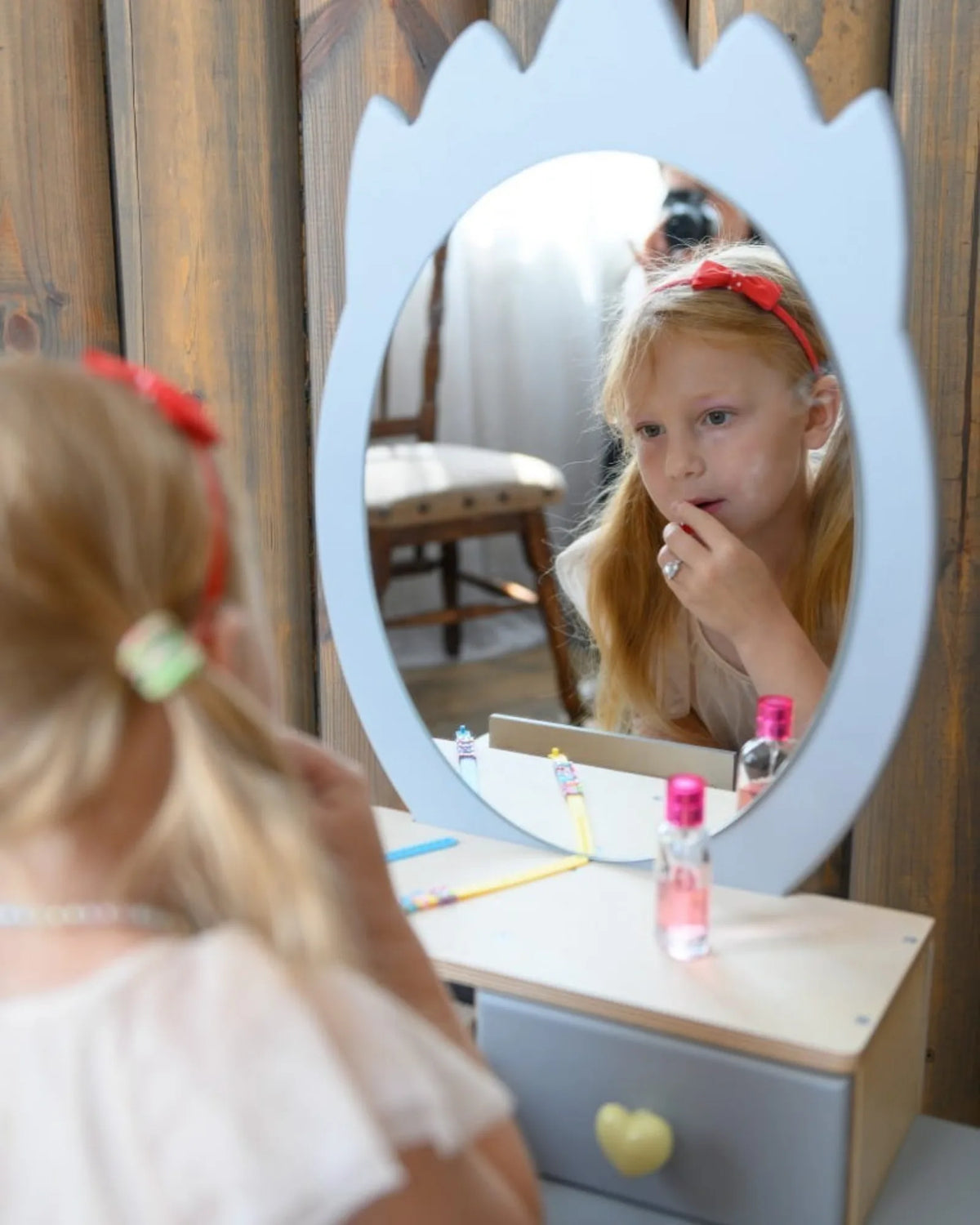 Coiffeuse Enfant "Princesse" – Miroir Couronne & Rangement (Bois Naturel) – Montessori pour enfant – photo 8