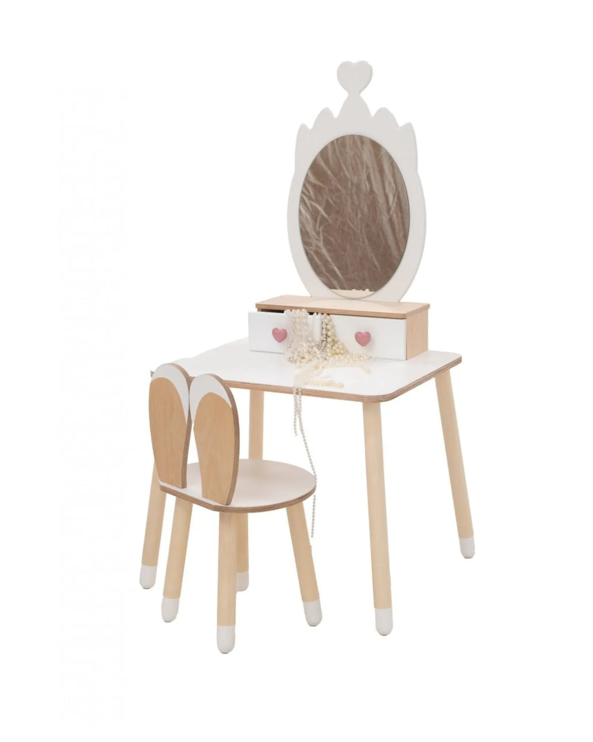 Coiffeuse Enfant "Princesse" – Miroir Couronne & Rangement (Bois Naturel) – Montessori pour enfant – photo 7