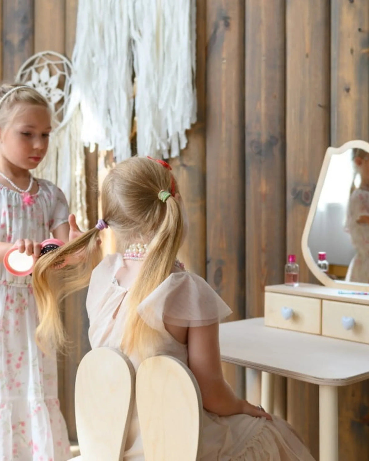 Coiffeuse Enfant "Tulipe" – Design Floral & Miroir (Bois Naturel) – Montessori pour enfant – photo 7