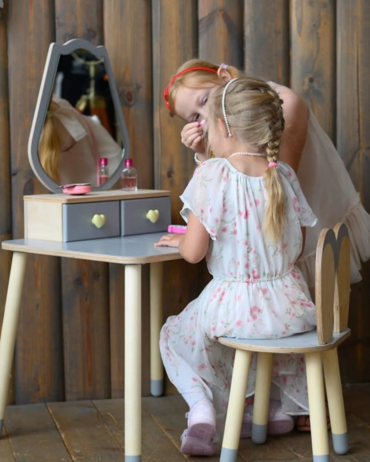 Coiffeuse Enfant "Tulipe" – Design Floral & Miroir (Bois Naturel) – Montessori pour enfant – photo 3