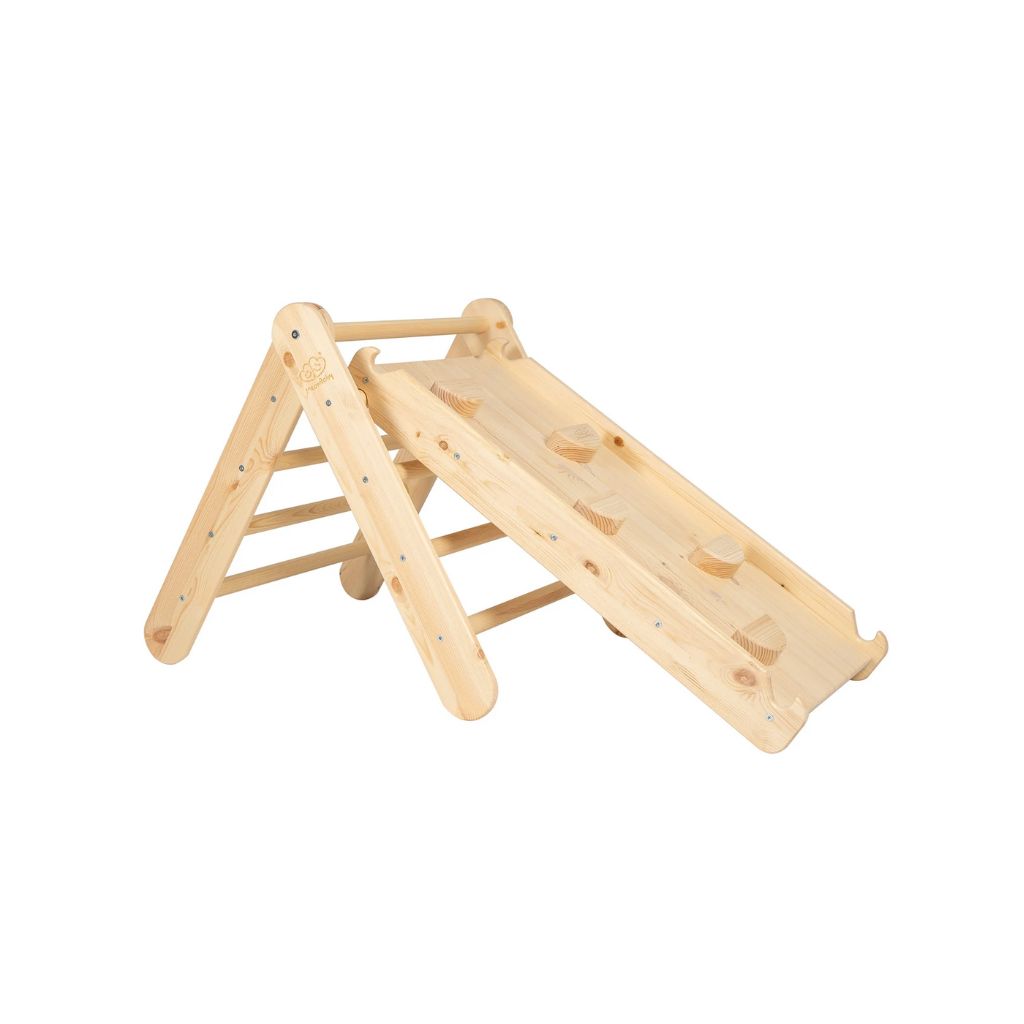 Échelle avec Toboggan & Mur d’Escalade – Bois Naturel Montessori