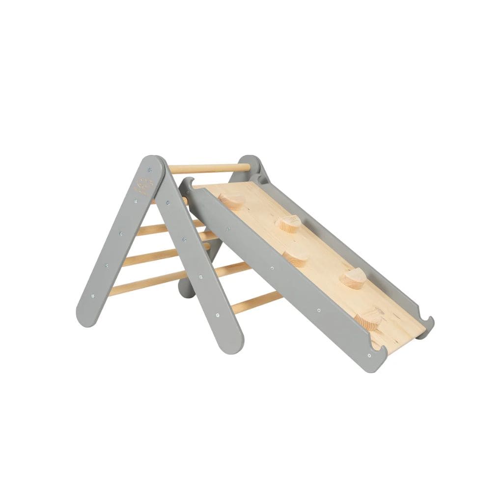 Échelle avec Toboggan & Mur d’Escalade – Gris Montessori