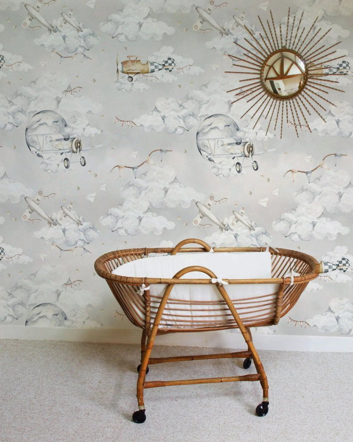 Papier Peint Avions Magiques Nuages & Étoiles – Chambre Garçon – Montessori pour enfant – photo 4