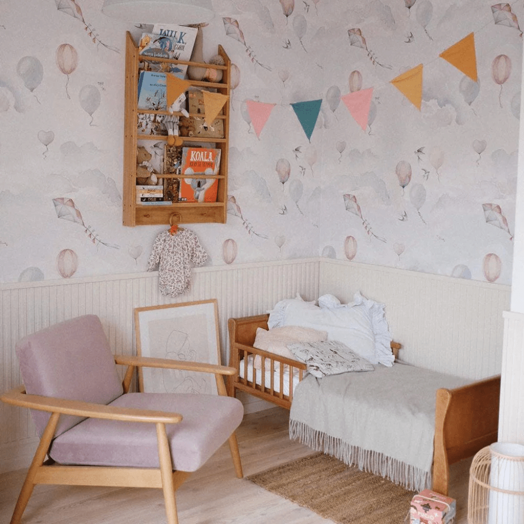 Papier Peint Ballons Féeriques – Arc - en - Ciel Pastel &amp; Nuages – Montessori pour enfant – photo 1