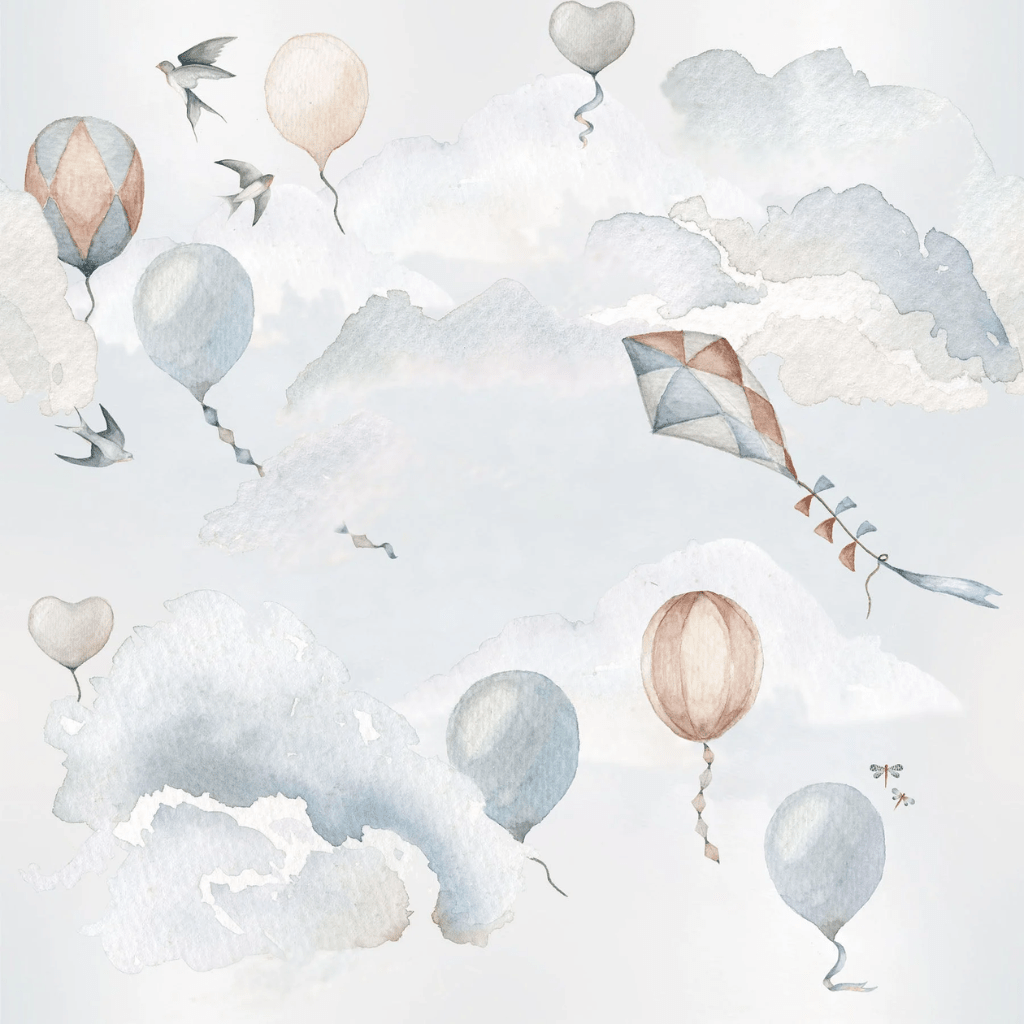 Papier Peint Ballons Féeriques – Arc - en - Ciel Pastel & Nuages – Montessori pour enfant – photo 1