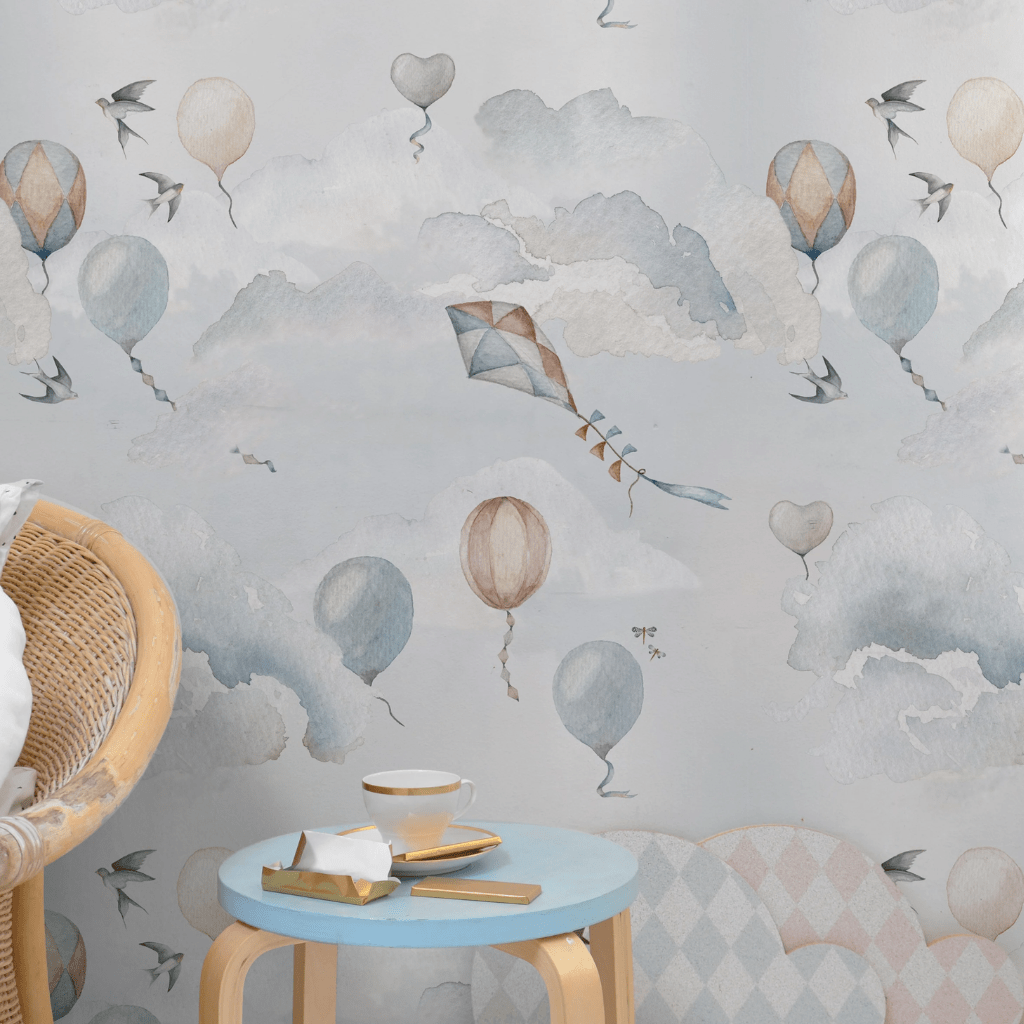 Papier Peint Ballons Féeriques – Arc - en - Ciel Pastel & Nuages – Montessori pour enfant – photo 4
