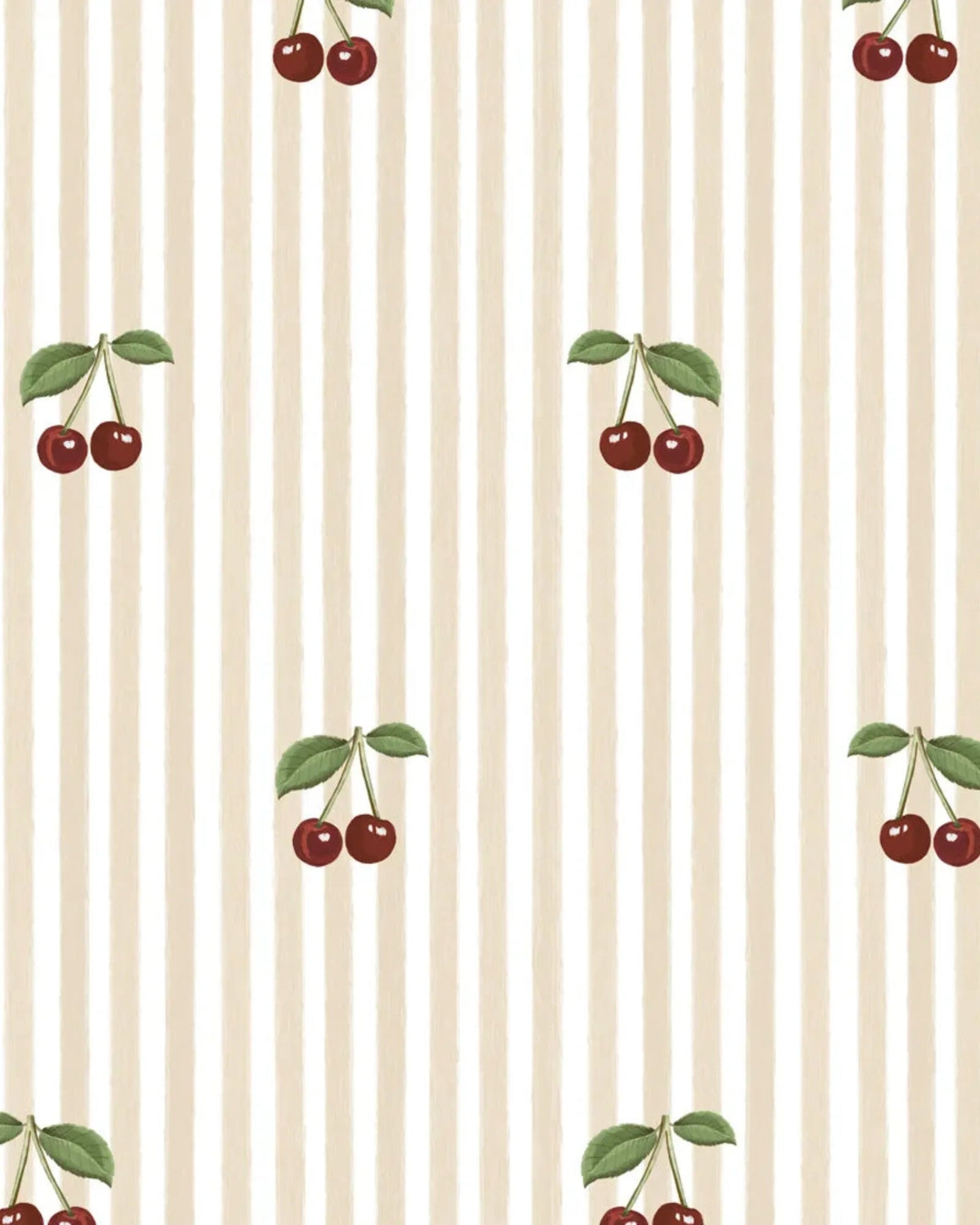 Papier Peint Cerises sur Rayures Beige Vintage - Chambre Enfant – Montessori pour enfant – photo 2