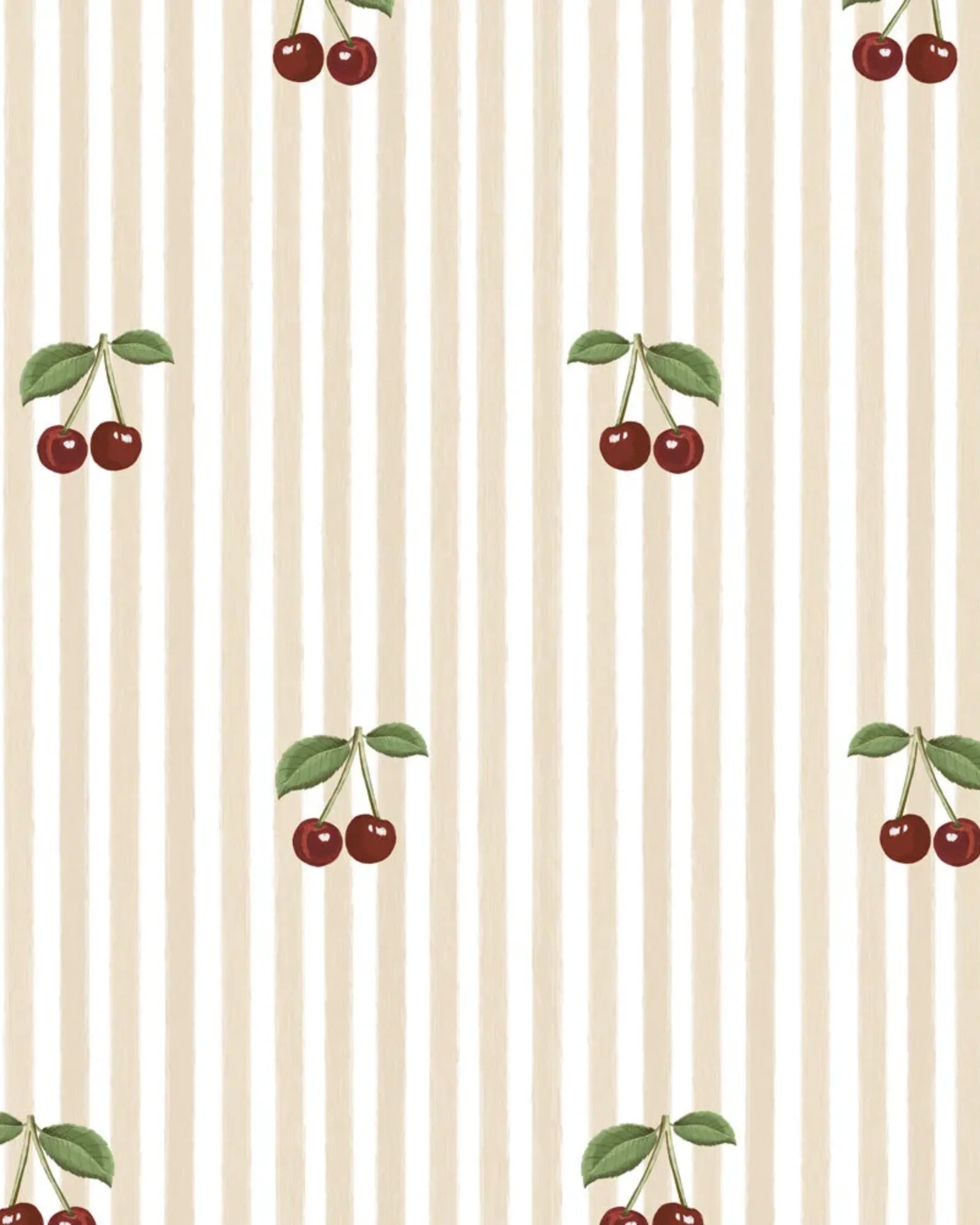 Papier Peint Cerises sur Rayures Beige Vintage – Chambre Enfant en 50x140cm | Papier Peint Tinitto – Fabrication européenne