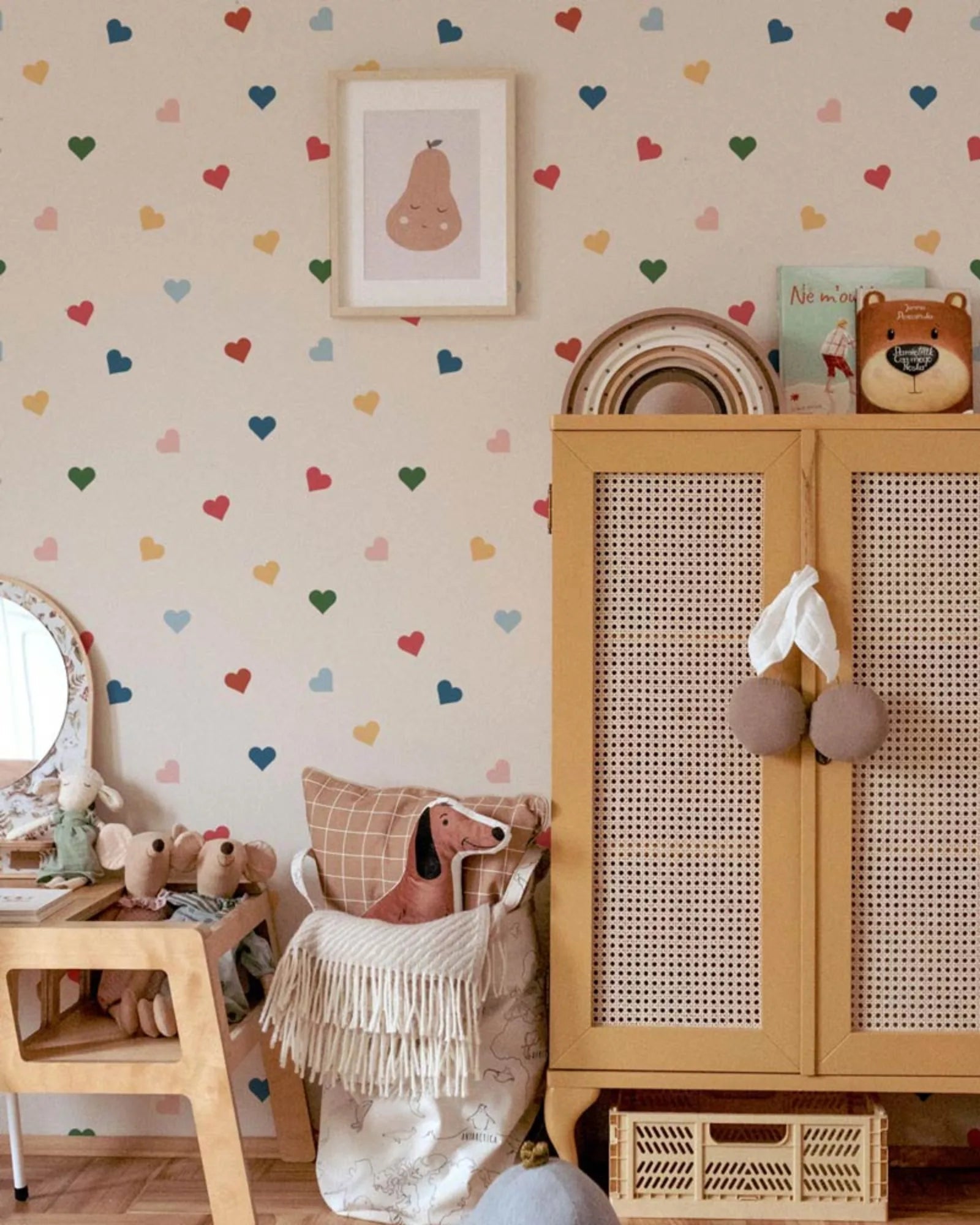 Papier Peint Cœurs Colorés Arc - en - Ciel – Chambre Enfant en 50x140cm | Papier Peint Tinitto – Fabrication européenne
