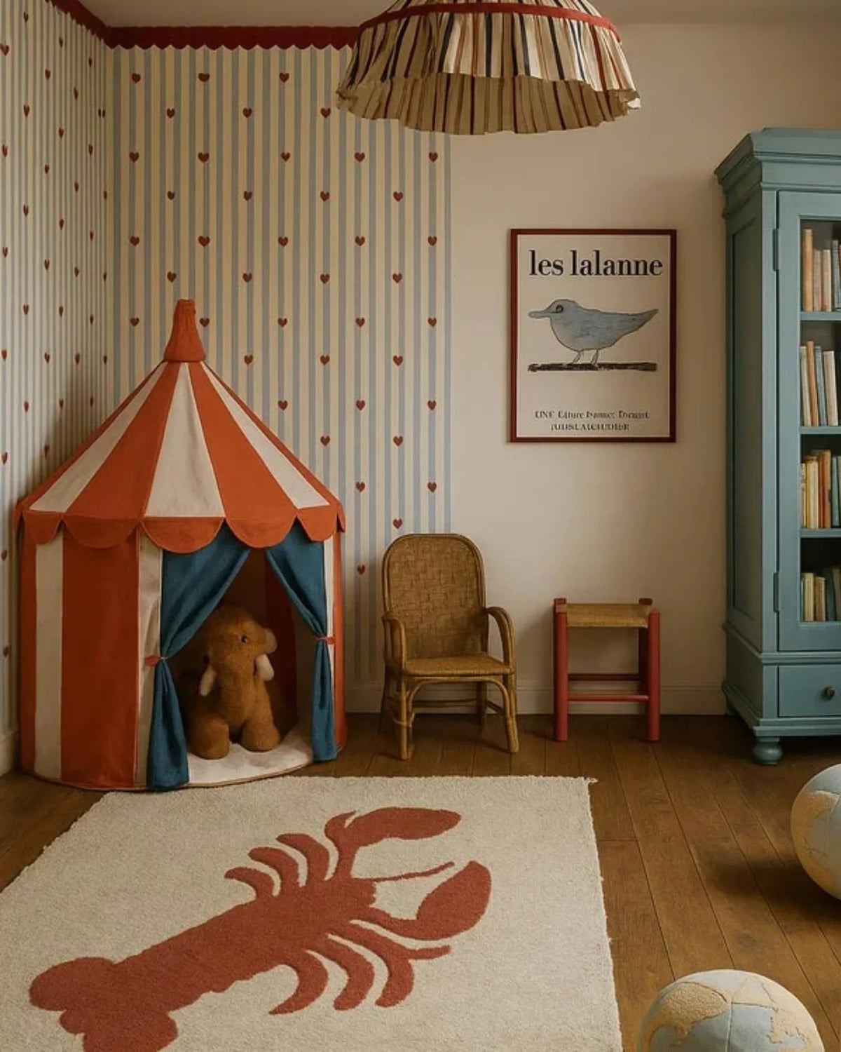Papier Peint Cœurs et Rayures Romantique – Chambre Fille – Montessori pour enfant – photo 1