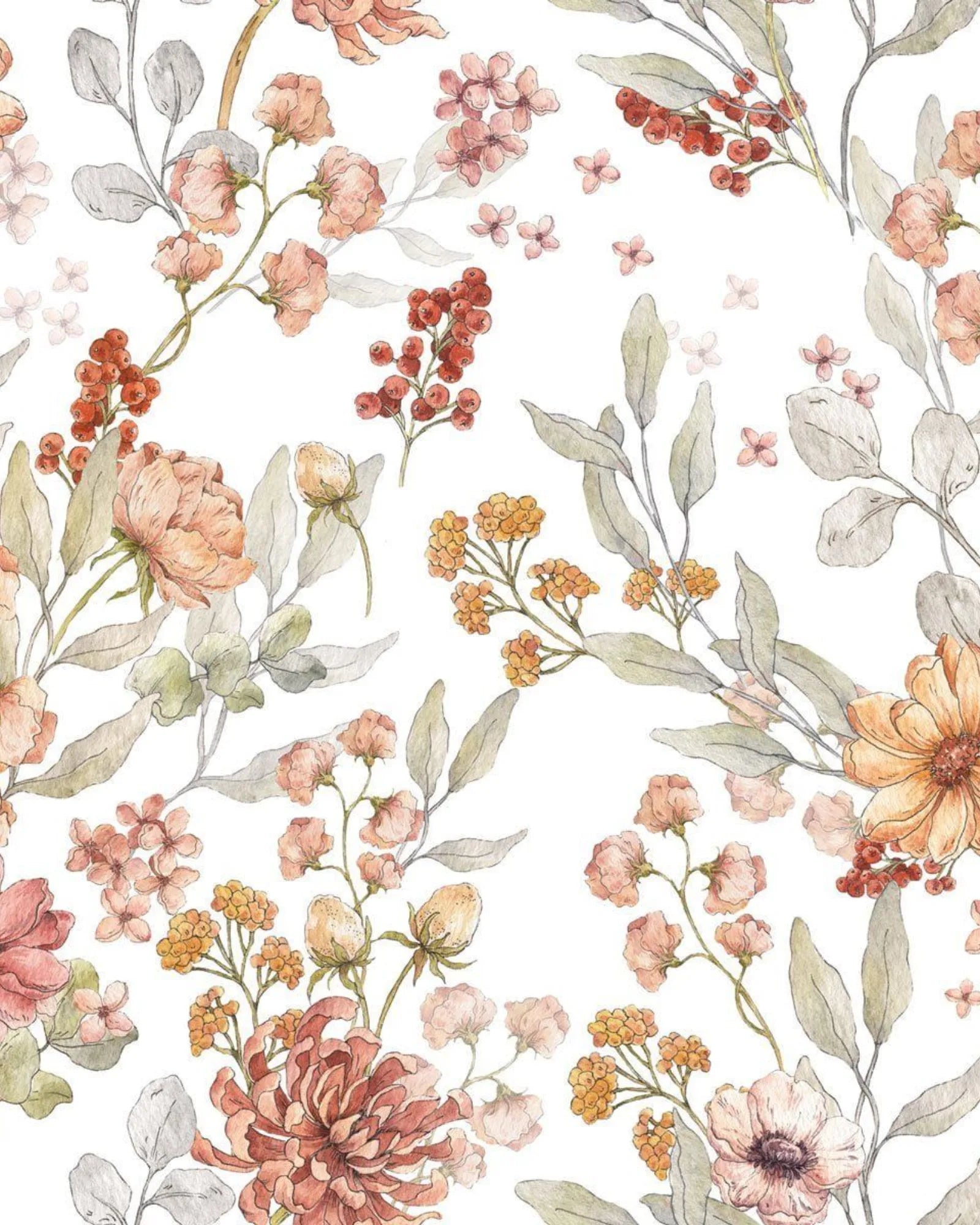 Papier Peint Fleurs Botaniques Automne – Grand Format en 100x280cm | Papier Peint Tinitto – Fabrication européenne