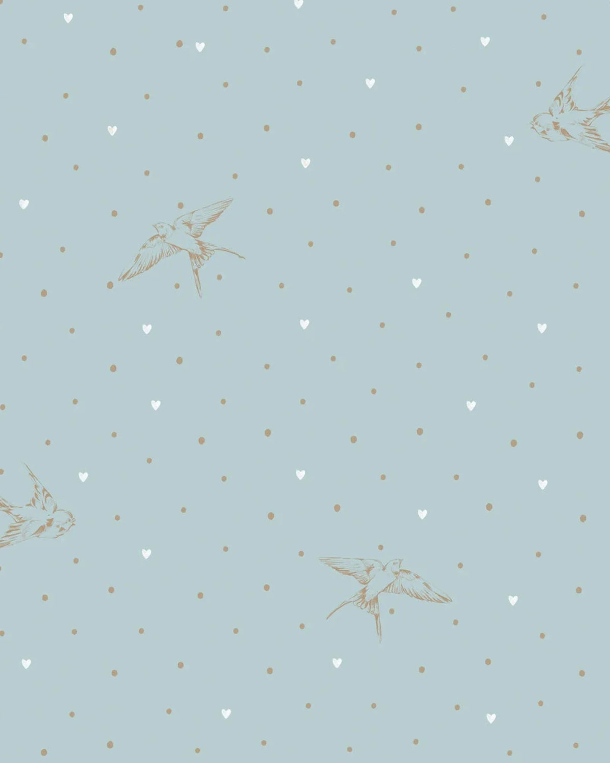 Papier Peint Hirondelles & Cœurs Fond Bleu – Chambre Bébé – Montessori pour enfant – photo 2