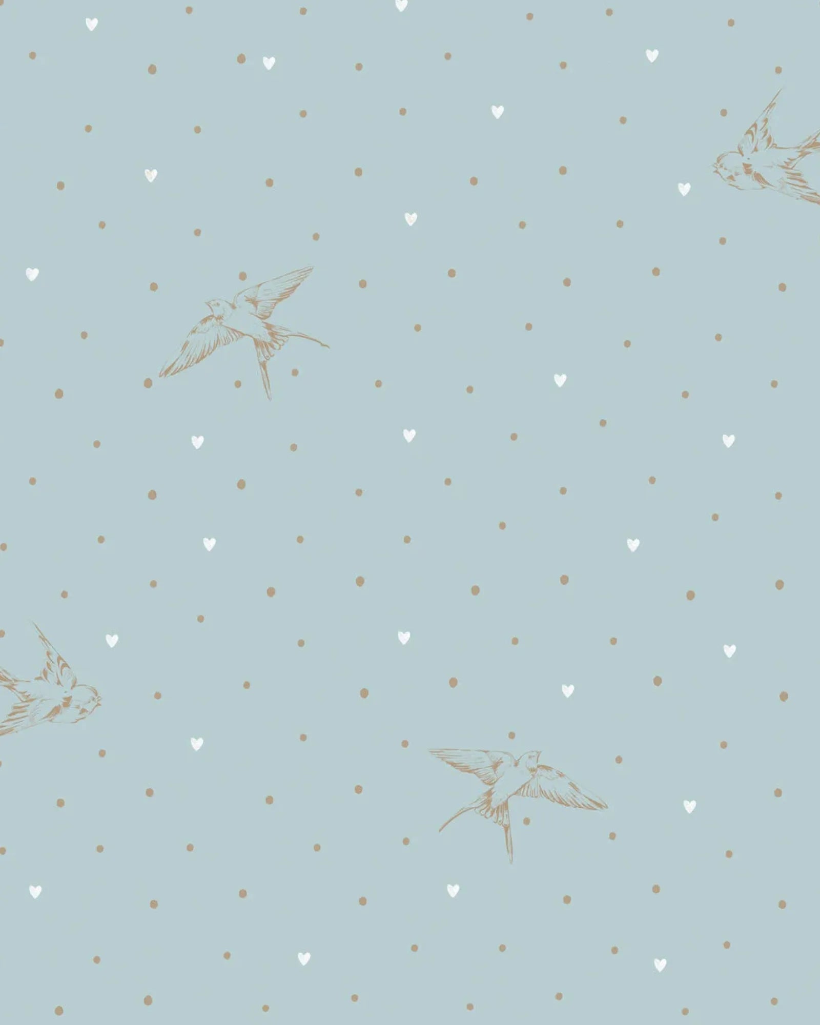 Papier Peint Hirondelles & Cœurs Fond Bleu – Chambre Bébé – Montessori pour enfant – photo 1