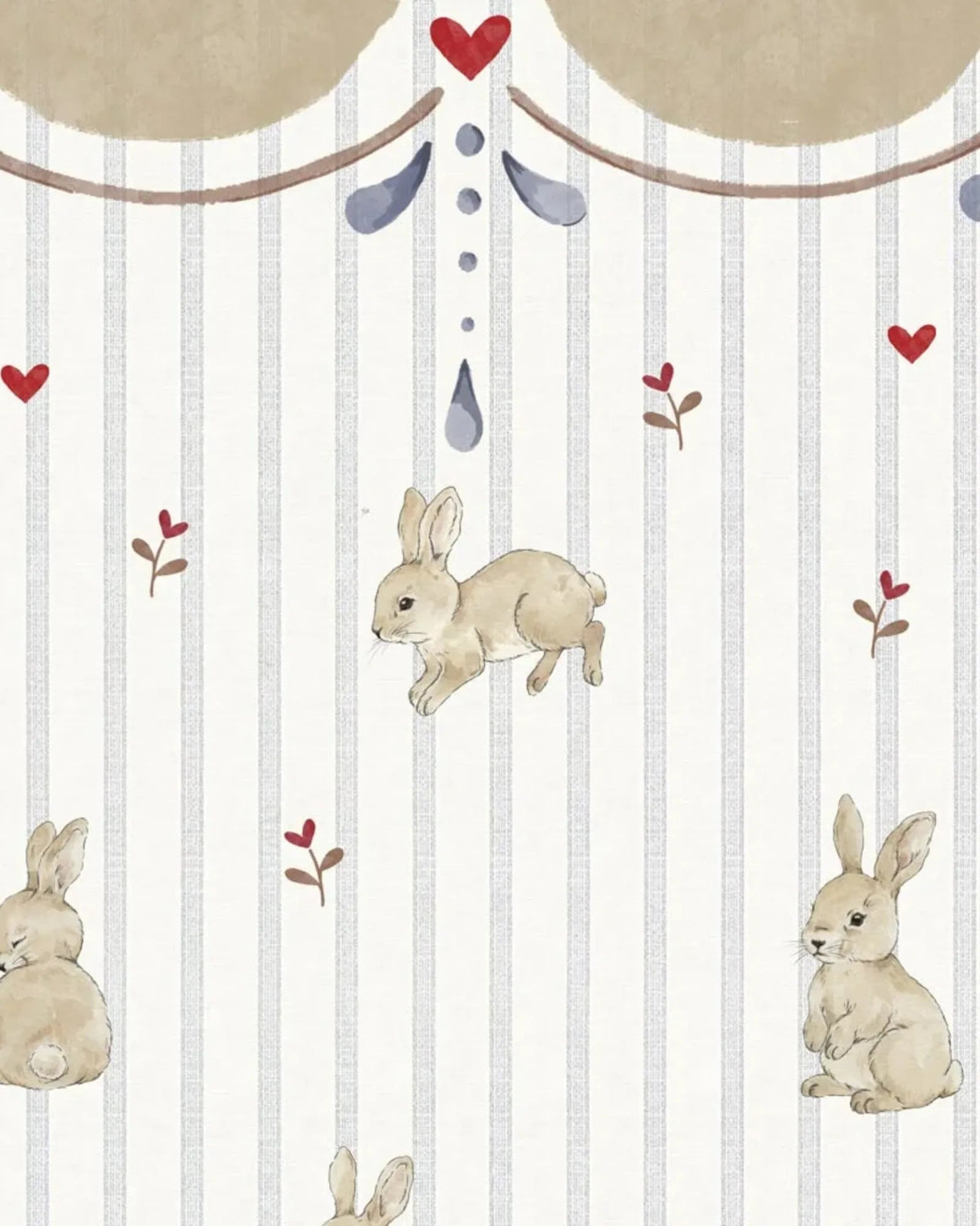 Papier Peint Lapins Cœurs avec Ornement – Chambre Bébé – Montessori pour enfant – photo 2